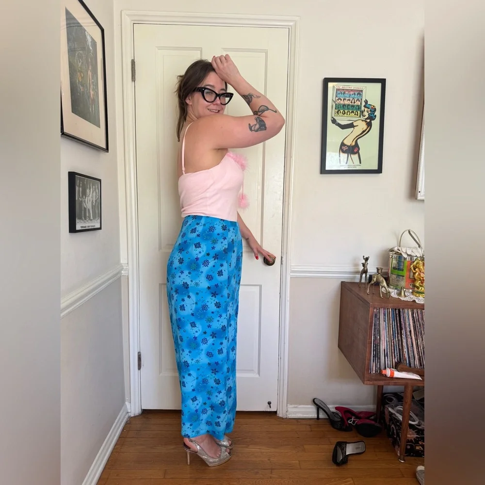 90s-Y2K Gloria Vanderbilt Blue Floral Wrap Skirt - Picture 5 of 5